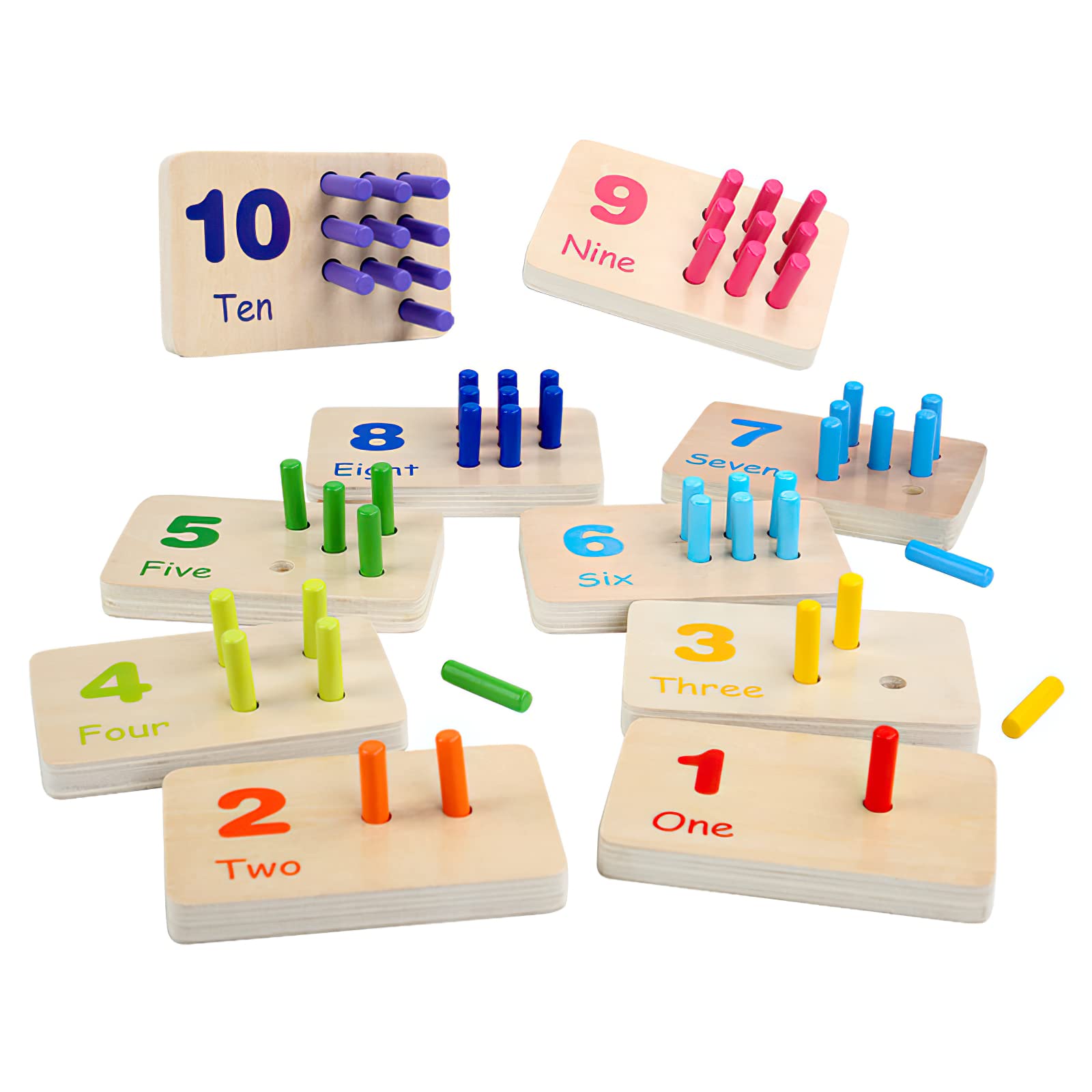 Photo 1 of MIKNEKE Montessori Number Counting Peg Board, Wooden Math Manipulative Materials for Preschool, Number Montessori Learning Toy for Toddlers & Kindergarteners (Colorful Peg)