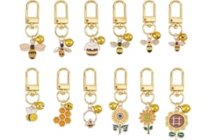 DELORIGIN 12pcs Cat Dog Collar Bells, Enamel Bees Sunflower Bell Charms with Swivel Clasps Alloy Collar Pendant Accessories for Pet Dog Cat Necklace Decoration Training Keychains DIY Crafts