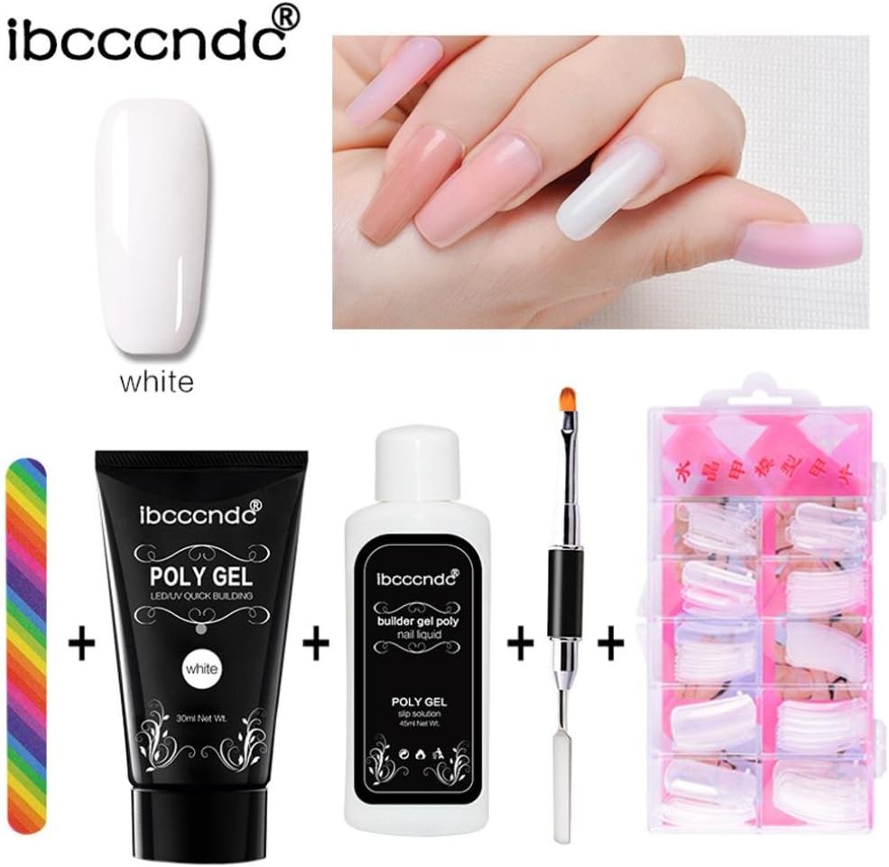 Matoen Poly Gel Lasting False Nails Extendtion Liquid Double-end Nail Brush Pusher Dead Skin Nail File Nail Diluent Set (F)