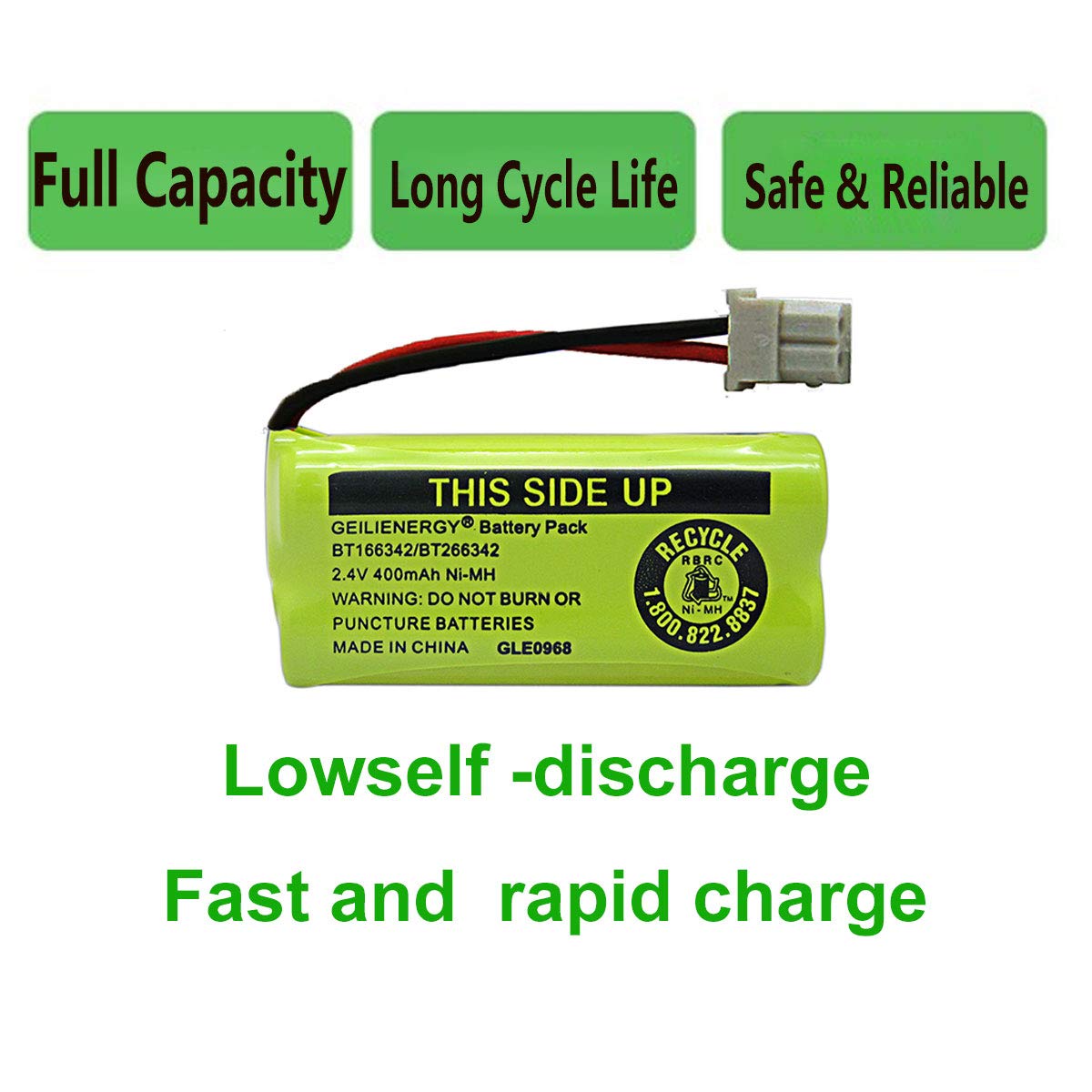 GEILIENERGY NiMH 2.4V 400mAh Battery Compatible with BT-166342 BT-266342 BT-162342 BT-262342 BT183342 BT-183342 Sanik 2SN-AAA40H-S-X2 CS6719-2 Cordless Phone (Pack of 3)