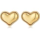 ENSKEFEN Puffy Heart Stud Earrings for Women Chunky Gold Earrings Large Statement Earring Fashion Jewelry