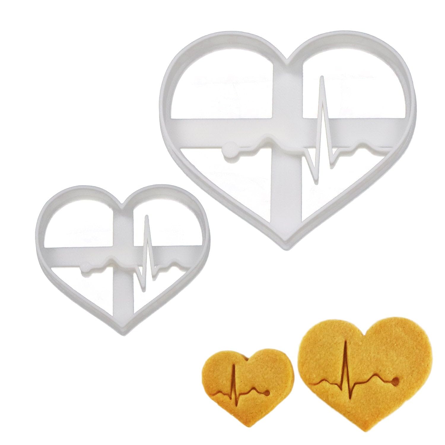 BAKERLOGY Set of 2 ECG Cookie Cutters (Small and Large Size) - Detailed Biscuit Cutter Design for Baking and Crafts, Ideal on Fondant, Dough, Clay
