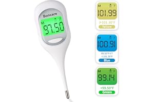 Boncare 9 Seconds Digital Basal Thermometer - Accurate Oral & Rectal Thermometer for Adults & Kids, Fever Alarm, Large Display (White)