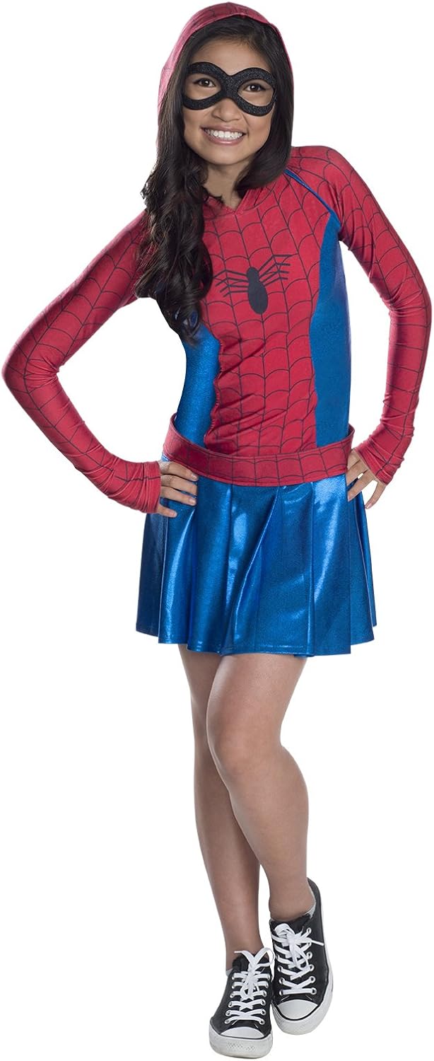 Spider-Girl Costume, Kids Girl Spider-Man Hooded Dress Outfit, Medium, Age 5 - 7, HEIGHT 4’ 2” - 4’ 6” Halloween