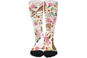 Unisex Novelty Crew Socks,Chihuahua Floral Dogs Cute og Chihuahuas Mid Calf Dress Socks Sports Socks Knee High Athletic Long 