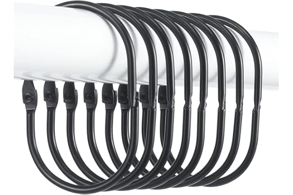 Goowin Shower Curtain Rings, 12 Pcs Shower Curtain Hooks, Oval Snap Shower Rings for Curtain, Metal Black Shower Curtain Ring