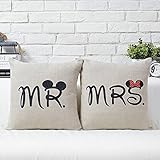 Uphome 18-inch Cotton Linen Decorative Couple Throw Pillow Cover Cushion Case Couple Pillow Case Set of-2 Mr & Mrs