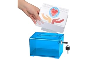 AdirOffice Crystal Blue Acrylic Donation Box with Lock - Multipurpose Suggestion Box for Office, Fundraisers, or School Voting - 6.25x4.5x4 Inches