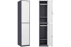 Yizosh Metal Lockers for Employees with Keys, 71" Employees Locker Storage Cabinet with 2 Doors, Tall Steel Storage Locker for Gym, School, Office(2 Door, Gray White)