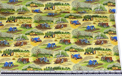 Countryside Tractors Green 100% Cotton High Quality Fabric Material Sold by the Half Yard