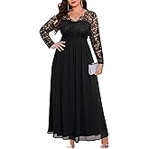 Talisea Plus Size Formal Wedding Dresses - Gowns Evening Prom Elegant V Neck Long Sleeve Lace Chiffon Long Maxi Dress