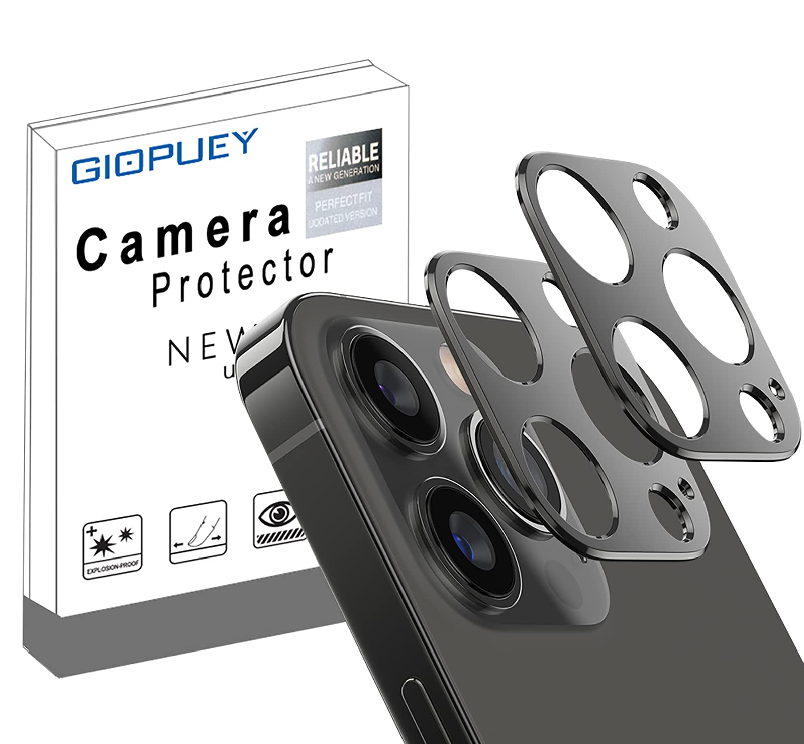 GIOPUEY Camera Lens Protector Compatible with iPhone 13 Pro Max,[2 Pack] iPhone 13 Pro Camera Protector,Camera Lens Metal Protectors [Does Not Affect Imaging](Black) — image 1