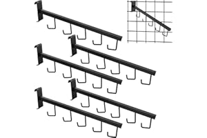 Tcevily 5 Pack Gridwall Waterfall Faceout with 5 Hooks Gridwall Clothes Hanger Gridwall Waterfall Faceout Hooks Rectangular Tube Display for Wire Grid and Grid Wall (5, Black)