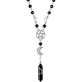 Sacina Gothic Emo Grunge Beaded Crystal Crescent Moon Pentagram Necklace, Gothic Goth Necklace, Halloween Christmas Jewelry Gift for Women