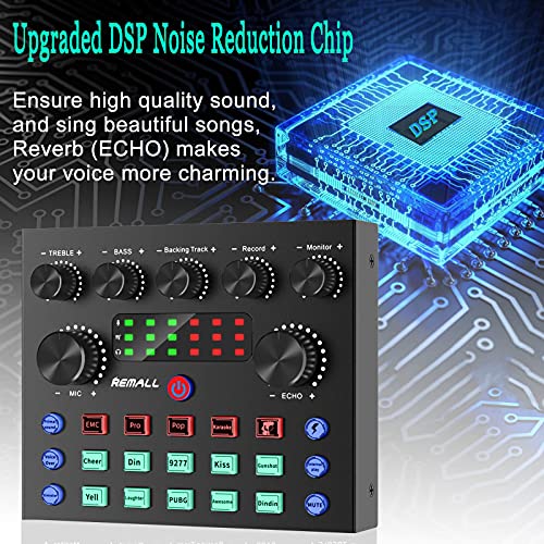 Audio Interface Mixer DJ Sound Card V8S, Remall Podcast Equipment