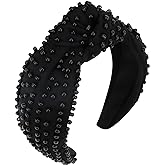 YISSION 1PC Pearl Knotted Headband for Women Non Slip Beaded Headband Wide Pearl Headbands for women Jeweled Embellished Hair