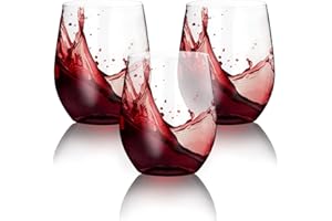 SUT Clear Disposable Wine Glasses Stemless, 12oz Unbreakable Cups 32 Pack, Shatterproof, Recyclable, Heavy Duty Plastic Wine Glasses for Parties Disposable