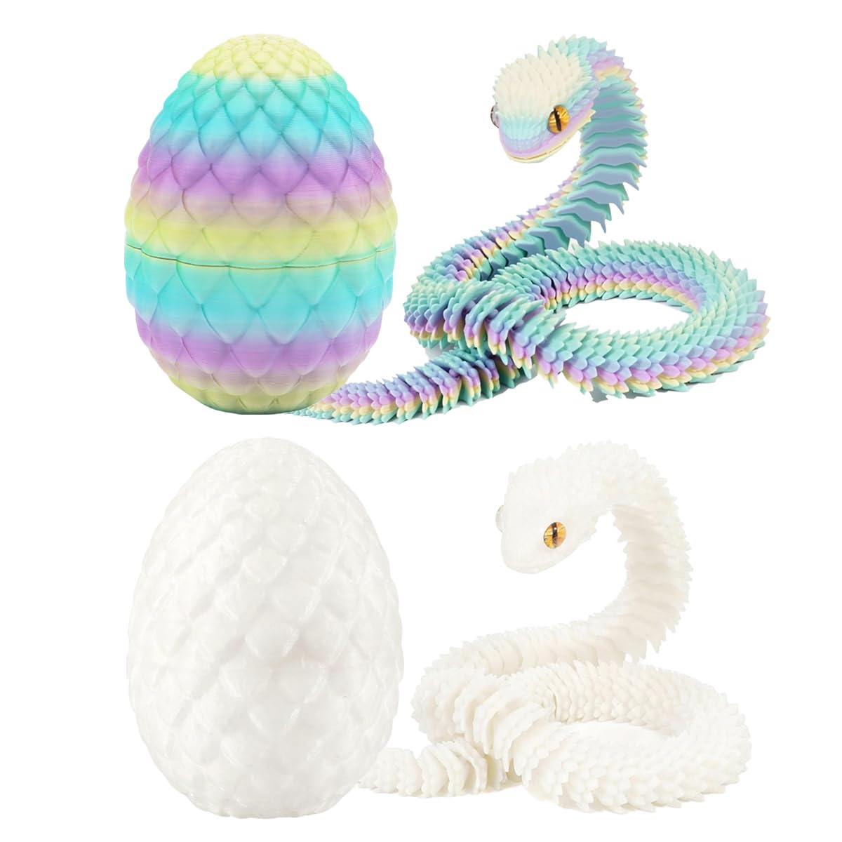 30cm 3D Printed Snake, 2PCS 3D Printed Snake In Egg, 3D Printed Animals, Dragon Egg, Realistic Reptile Toy With Egg - Collector's Desktop Decoration For Gamers & Adults (Multicolor&Glowing)