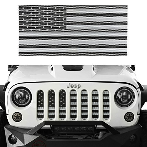 Hooke Road Jeep Grill Insert American Flag Grille Screen for 2007-2018 Jeep Wrangler JK & Wrangler Unlimited (Black&White Old Glory)