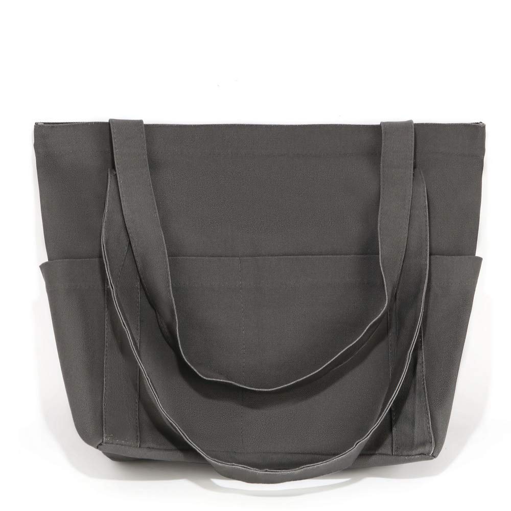 Augbunny Heavy Duty Durable 100% Cotton 16oz Canvas Extra Large Grocery Bag Beach Tote Shopping Bag With Outer Pockets Multi Purpose Daily Use Casual Tote.