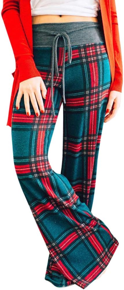 Womens Fashion Plaid Floral Trousers Work Out Pants Sports Yoga Khaki Scrub Ladies Autumn Casual Wide Legs Yoga