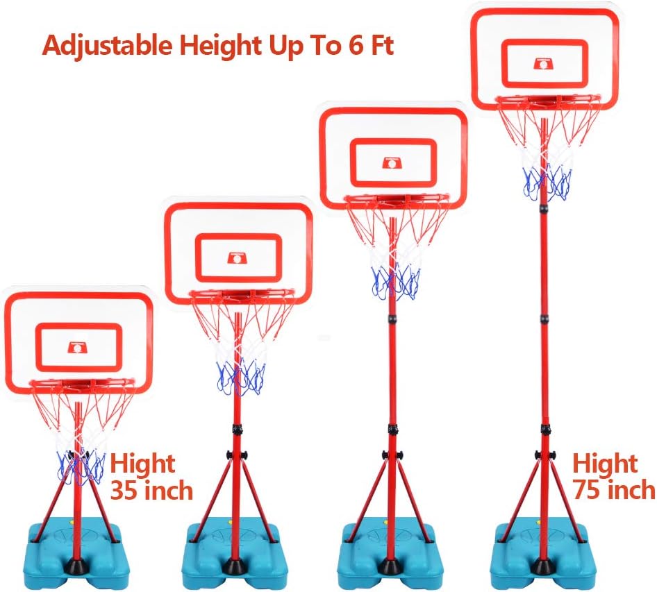 E EAKSON Kids Basketball Hoop Stand Adjustable Height 2.9 ft -6.2 ft Indoor Basketball Hoop Outdoor Toys Outside Backyard Games Mini Hoop Basketball Goal Gifts for Boys Girls Toddlers Age 3 4 5 6 7 8: Toys & Games