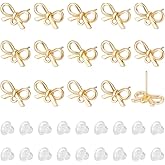 SUNNYCLUE 1 Box 70Pcs Bowknot Post Earring Findings Earring Stud with Hole Earring Posts Gold Earring Stud with Hole Stud Earrings for Jewelry Making Accessories DIY Dangle Earrings Supplies Women