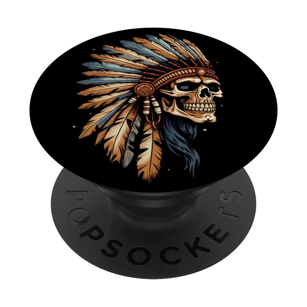 Indian Skull Indian Headdress Skull Chief Shirt for Men PopSockets Swappable PopGrip