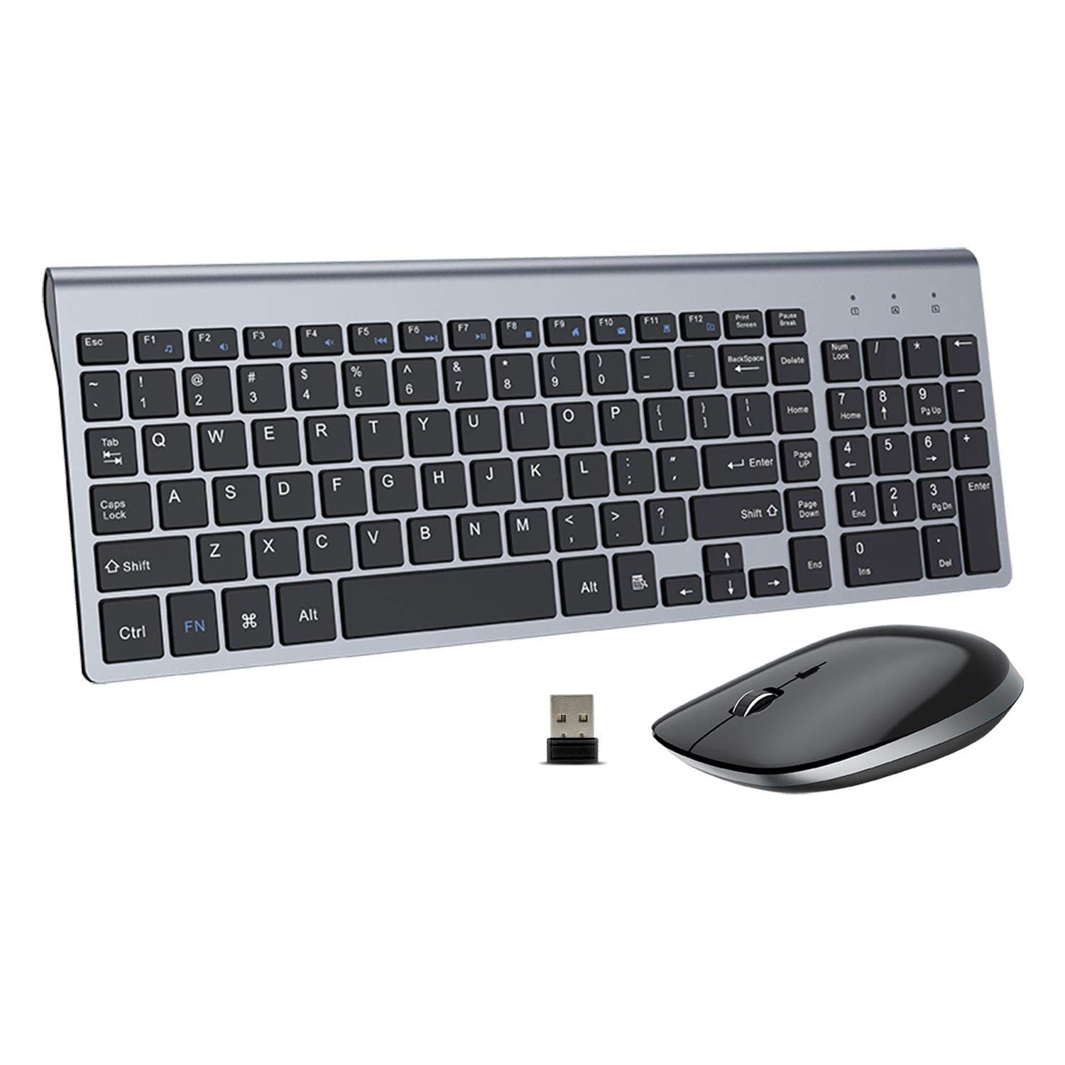 Photo 1 of Wireless Keyboard and Mouse - 2.4G USB Ergonomic Full Size Compact Wireless Keyboard Mouse Combo for PC Computer Laptop Windows mac MacBook - Black Grey