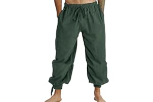 FOMMYKIN Mens Pirate Linen Pants Medieval Viking Navigator Costume Trousers Renaissance Lace Up Cosplay Pants