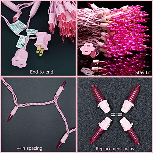 YULETIME Pink LED Christmas Lights with Pink Wire, 66 Feet 200 Count UL