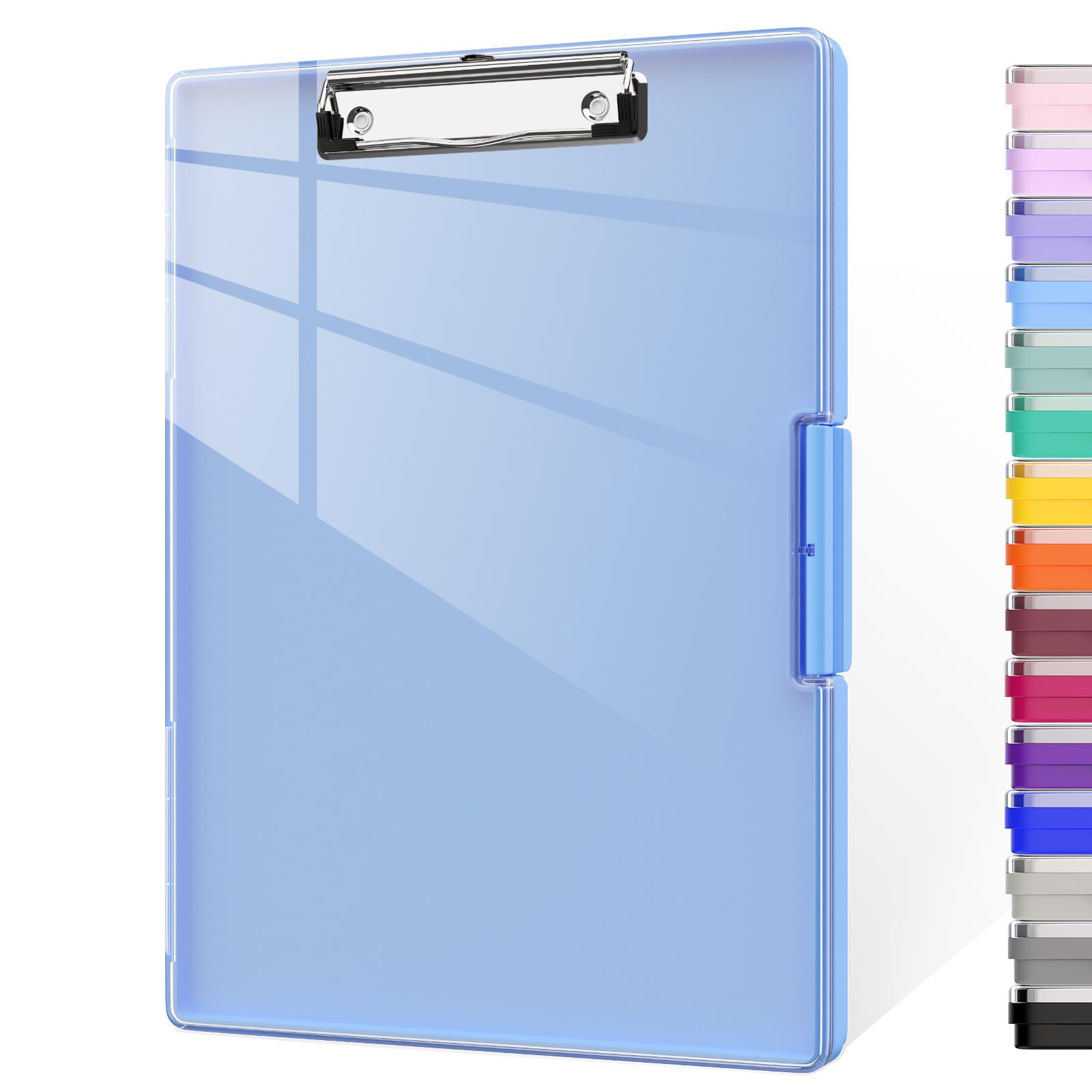 Piasoenc Clipboard with Storage, 8.5 x 11 Clip Boards with 2 Storage Case and A4 Paper Folder, Clear Dry Erase Top Panel, Heavy Duty Plastic, Folio & Side-Opening, for Nurses, Teachers, Blue