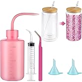 HCEWSBFD 7Pack Snow Globe Tumbler Supplies for Glitter with Lid,2Pcs Pre Drilled Snow Globe Cup,Plastic Squeeze Bottle Small Funnel Tweezers Bent Syringe for DIY Cup Making Supplies Craft Gift