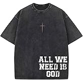 Wrenpies Christian Shirts for Men Inspirational God Faith Jesus Tshirts Oversized Vintage Cross Graphic Tees Acid Wash Tops