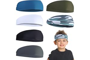 Boenoea 6 Pcs Sweatbands for Kids, Headbands Sports Boys, Moisture Wicking Headbands for Running, Cycling, Football