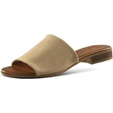 JATAREA Women’s Slip-On Leather Flat Sandals with Round Open Toe | Classic and Trendy Slippers