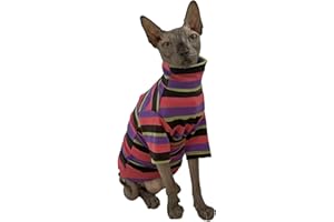 KITIPCOO Vintage Stripes Sphynx Hairless Cats Shirt Cotton Cat Turtleneck Pet Clothes Kitten T-Shirts with Sleeves for Sphynx Cornish Rex, Devon Rex, Peterbald (Moning Glory, XX-Large (Pack of 1))