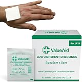 Value Aid 25 x Low Adherent Dressing Pads 5cm x 5cm Hypoallergenic Sterile