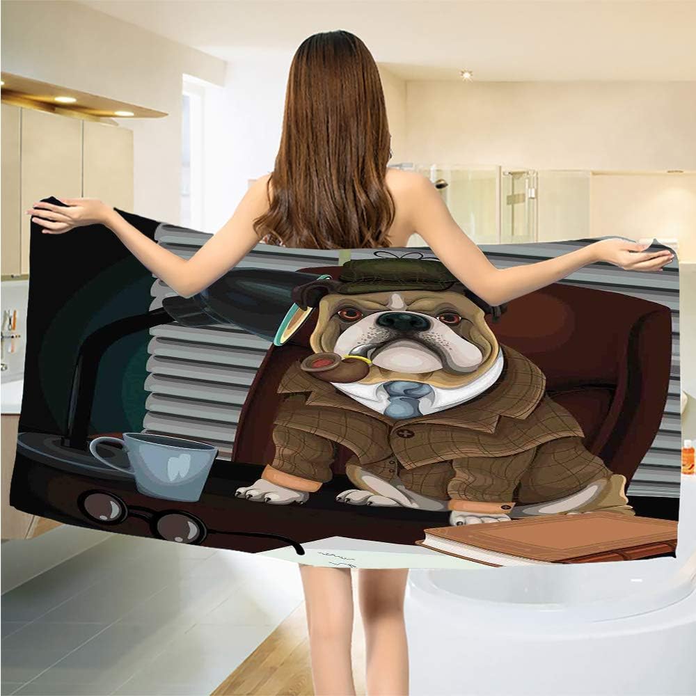 Gene Washington English Bulldog Microfiber Bath Towels Traditional English Detective Dog a Pipe and Hat Sherlock Holmes Image Gym Travel Towels Fast Drying Lightweight W19 x L39 Inch Multicolor