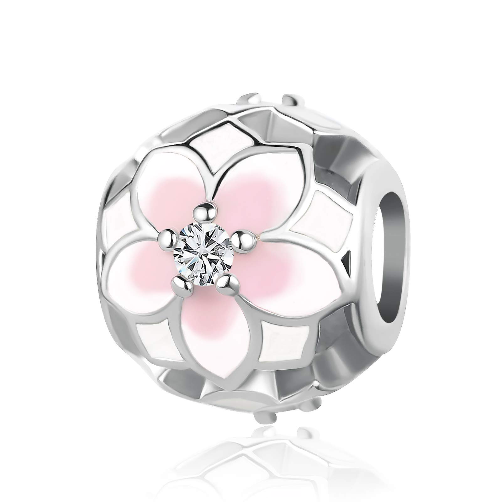 Pink Orchid Flowers Charm fits Pandora Charms Bracelets Christmas Birthday Jewellery Gift for Women Daughter Sister Granddaughter