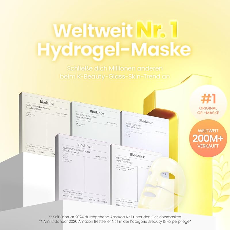 Radiant Vita Niacinamid Real Deep, Hydrogel-Gesichtsmaske, Nachtmaske, Teint und verfeinerte Hauttextur, koreanische K-Beauty, 4 Masken