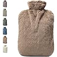 BICAREE Hot Water Bottle with Cover, 2L PVC Hot Water Bag for Neck, Shoulder Pain and Hand Feet Warmer, Menstrual Cramps, Hot Compress and Cold Therapy(Brown)