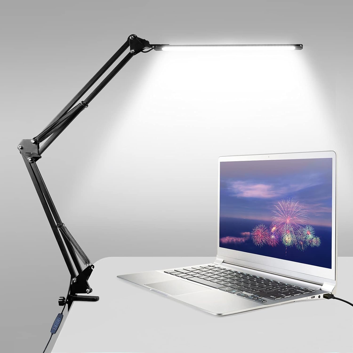 HaFundy LED Desk Lamp [Ultra-Thin Lamp Bar], Metal Swing Arm Desk Light with Clamp, Eye-Caring Desk Lamp, Architect Modern Desk Lamps, 3 Color Modes, 10 Dimmable Brightness, 12W Desk Lamps for Home Office - - 