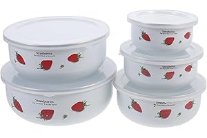 Healeved 5pcs Enamel Food Storage Bowls Set with Lids, Thickened Deep Mixing and Salad Bowls,