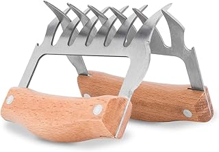 Tompig Fleisch Krallen für Pulled Pork Meat Claws, SenPuSi 2 Stück BBQ Gabeln Bärenkrallen Edelstahl mit Holzgriff Langlebig Scharfe, Geschwungene Gabeln zum Greifen, Zerkleinern Reißen von Fleisch