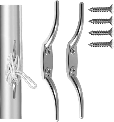 Anley 2 PCS Silver Flagpole Halyard Rope Cleat Hook 6 Inch Zinc Alloy