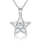 Star Necklace for Teens Women - Sterling Silver Hollow Star Pendant Necklace Hypoallergenic Round Cubic Zirconia Adjustable Stars Charm Necklaces Gifts for Daughter Granddaughter
