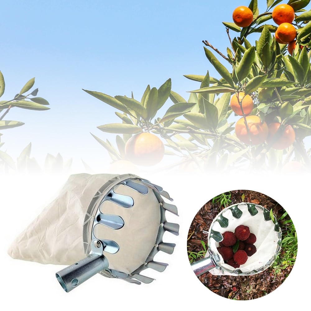 Omninmo Metal Fruit Picker Head Basket Diameter 150mm High Place Cotton Bag High Branch Fruit Picking Ancillary Tool for Harvest Picking Apple Citrus Pear Peach, etc