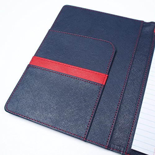AHZOA 3 Pockets A5 Size Memo Padfolio S7 with Mechanical Pencil , Including 5 X 8 Inch Legal Writing Pad, Synthetic Leather Handmade 6.3 X 8.78 Inch Notepad Clipboard Holder (navy) - Thumbnail 4