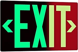 SASELUX Photoluminescent Exit Sign Aluminum - Adhesive Backing Glow In The Dark - Removable Arrows Included - 12x7 Inches - Non Electrical Red Exit Light For 50 Feet Visibility (1 Pack)